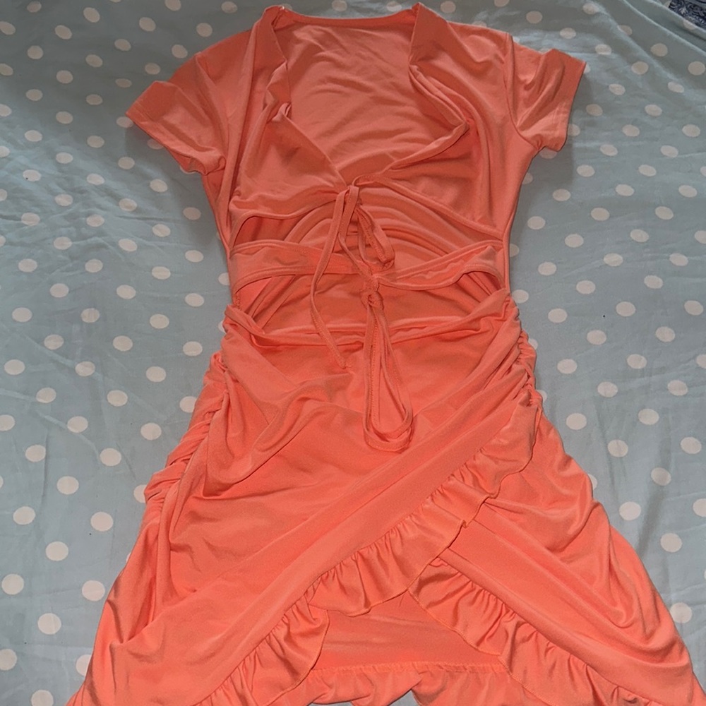 Tied cut out front ruffle Trim Wrap Hem Dress